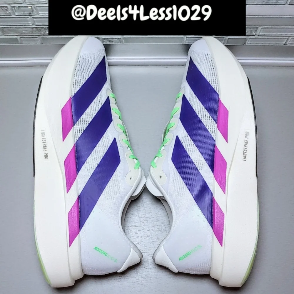Adidas Adizero Evo SL Running Womens White Purple Burst Lime